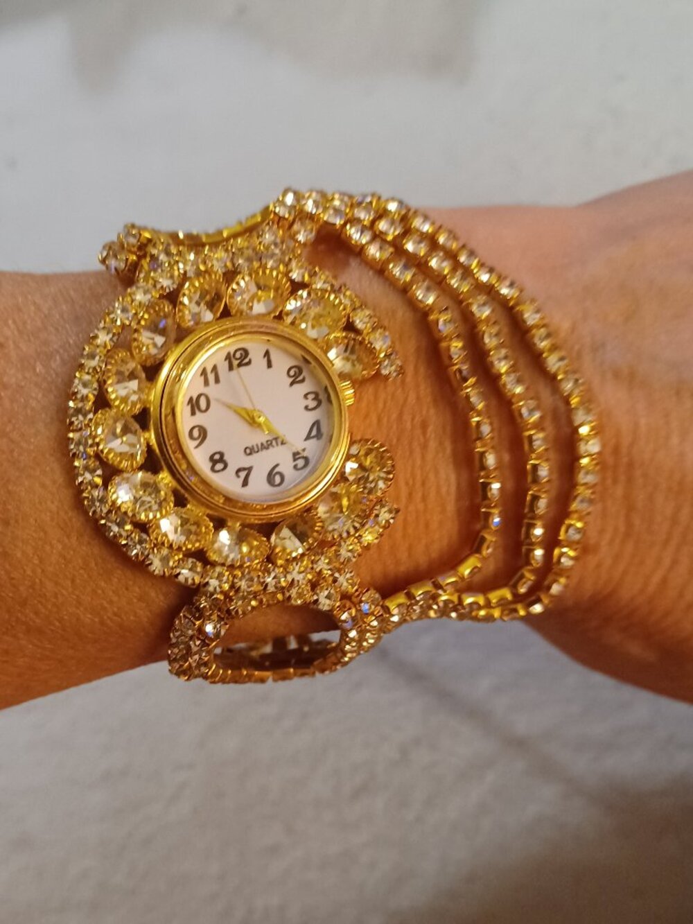 Gold Tone Rhinestone Dangle Watch